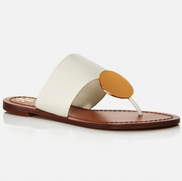 Tory Burch Patos Disc Sandal White Gold Size 9.5 - Picture 1 of 9